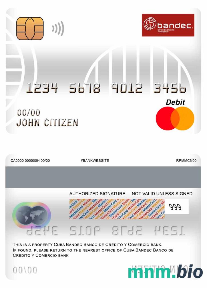 Cuba Bandec Banco de Credito y Comercio bank master debet karta przykład w formacie PSD